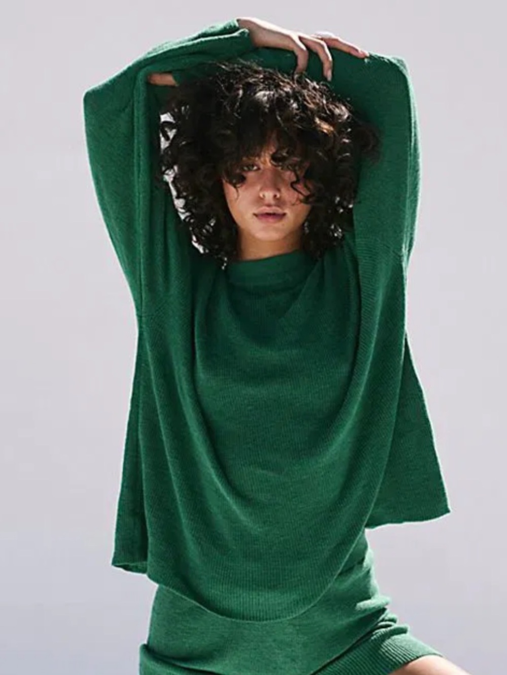 FREE PEOPLE Beach Malibu Solid Surf Sweater Green Ribbed Baggy S